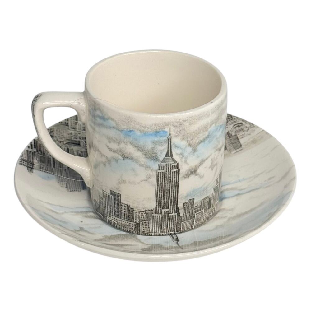 Johnson Brothers Empire State Building Demitasse Cup Saucer Set Nyc England Vtg